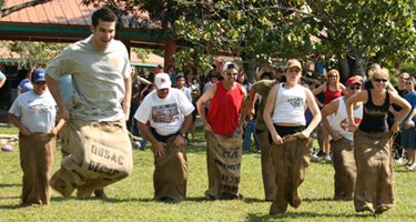 group in a sack race